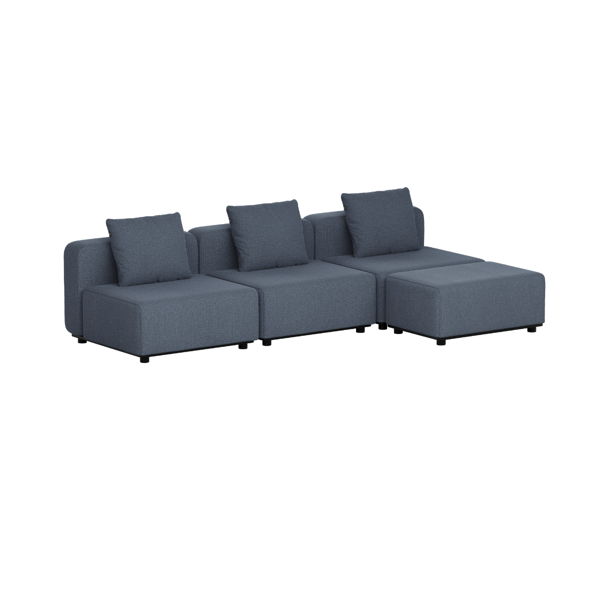 Mørkegrå modulopbygget udendørs loungesofa med tre siddepladser og bløde rygpuder i enkelt skandinavisk design fra sackit