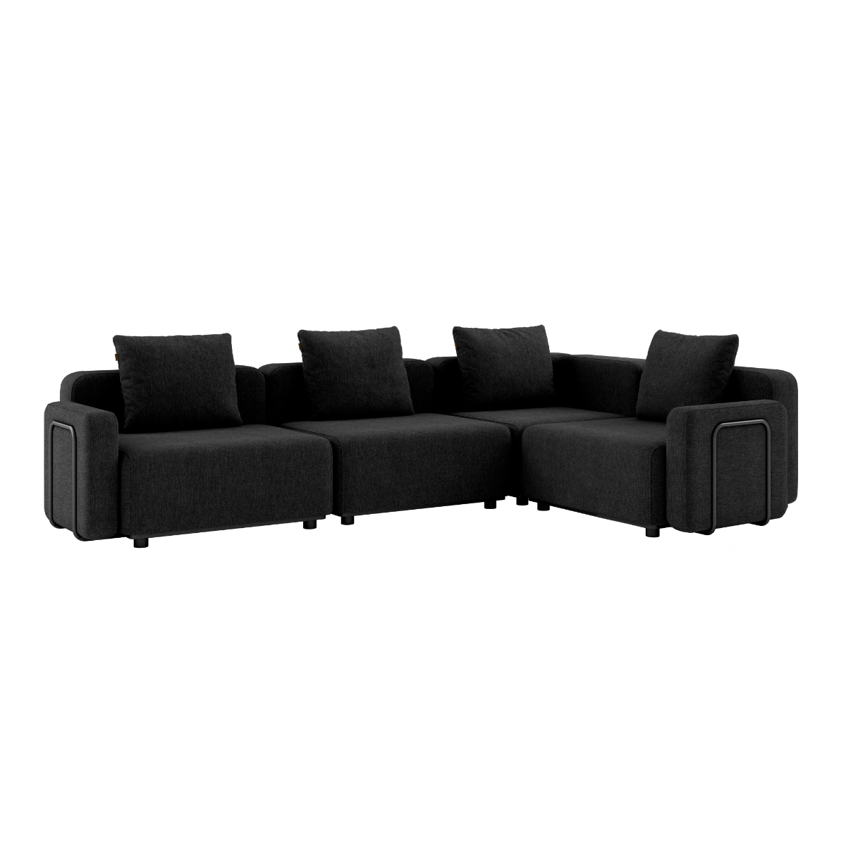 Sort Cobana Lounge Sofa hjørnesofa med armlæn i pulverlakeret aluminium og Olefin tekstil, 4-personers udendørs model.
