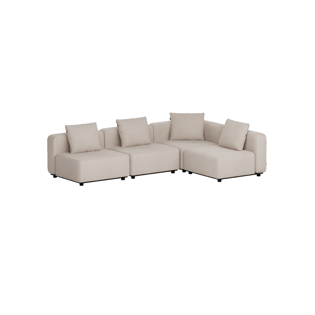 Beige modulopbygget hjørnesofa til udendørs brug fra sackit med bløde hynder og rene skandinaviske linjer til terrasse eller have