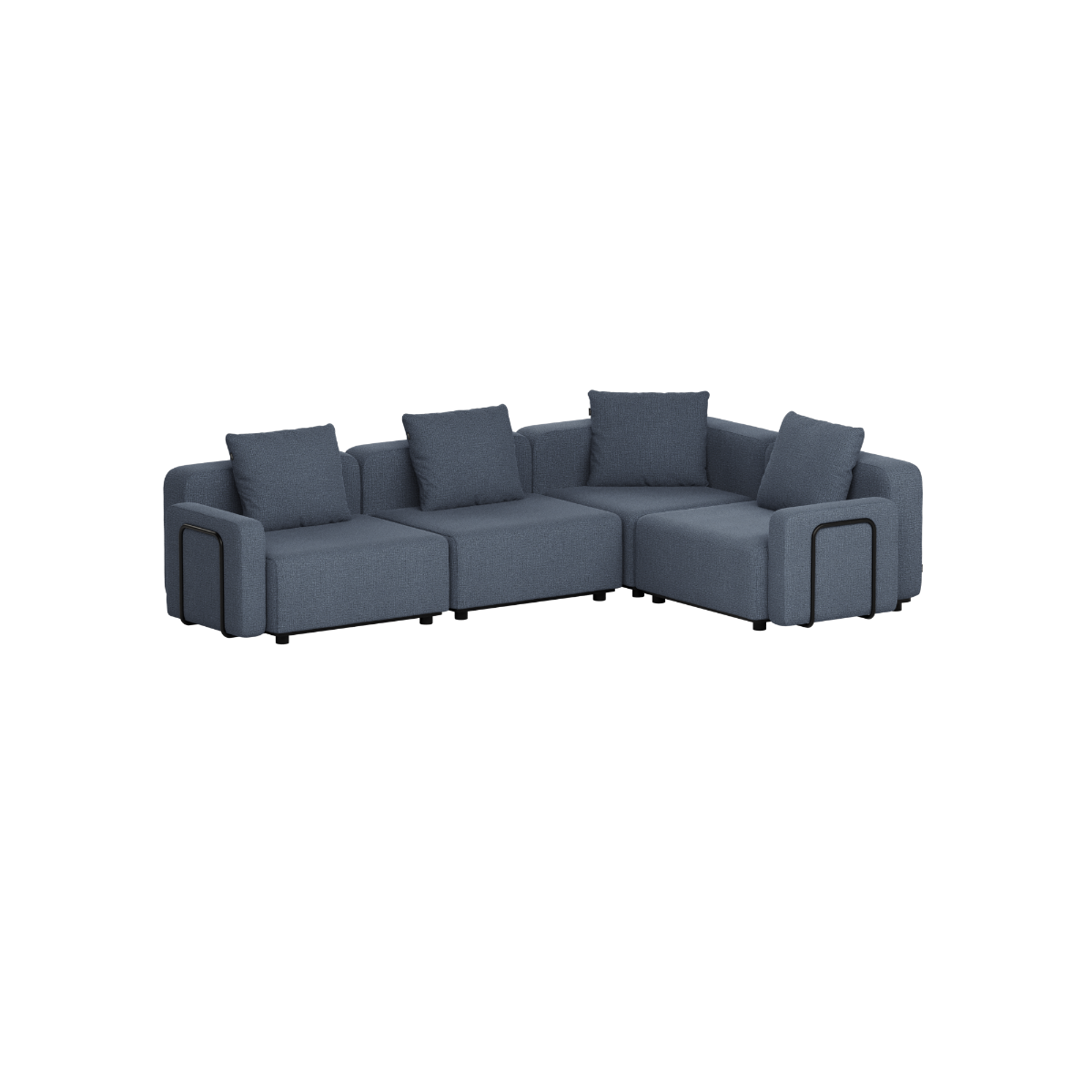 Mørkegrå modulopbygget hjørnesofa med bløde hynder og skandinaviske linjer fra sackit til afslappende udendørs lounging