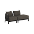 Mørkegrå Kirra loungesofa til udendørs brug fra sackit med to siddepladser og åbent endeelement samt bløde ryghynder og mørkt stel