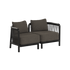 Mørkegrå udendørs loungesofa til to personer med sorte armlæn og bløde hynder fra sackit. Dansk design til moderne og klassiske uderum.
