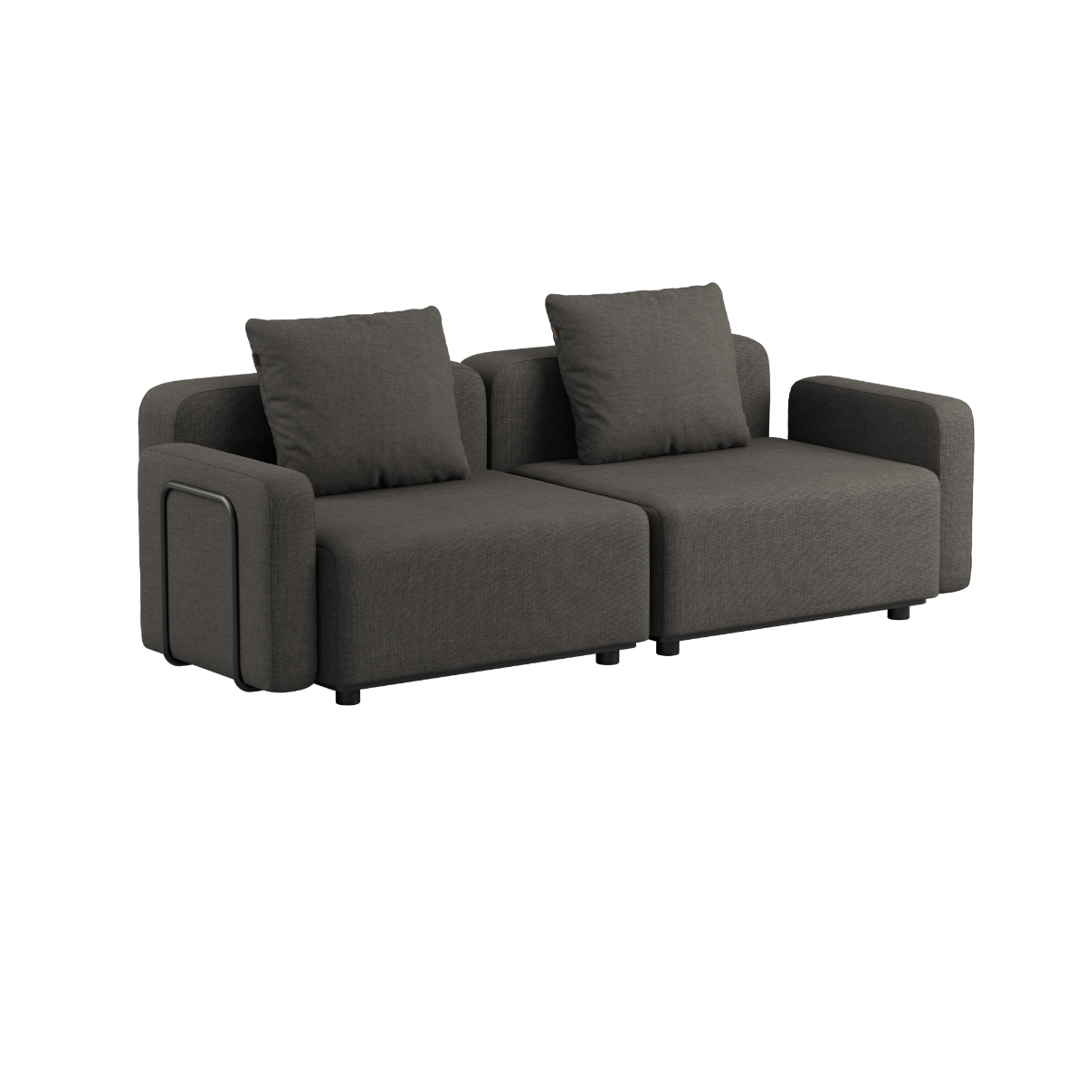Udendørs Cobana Lounge Sofa i Kirra Olive med armlæn, to sæder uden puf, minimalistisk design.