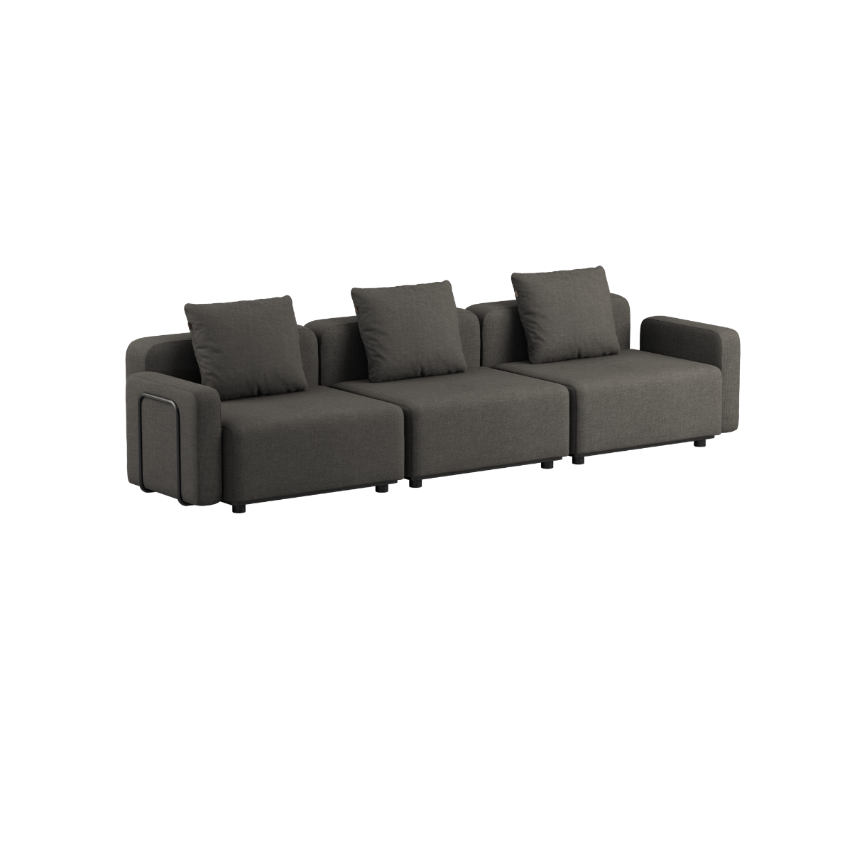 Udendørs Cobana Lounge Sofa i brun med armlæn og puf, modulopbygget med skandinaviske linjer.