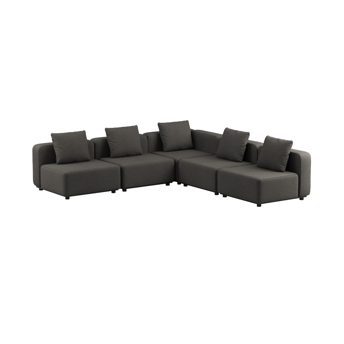 Udendørs Cobana Lounge Sofa i Kirra Noir uden armlæn, modulopbygget hjørnesofa med puder.
