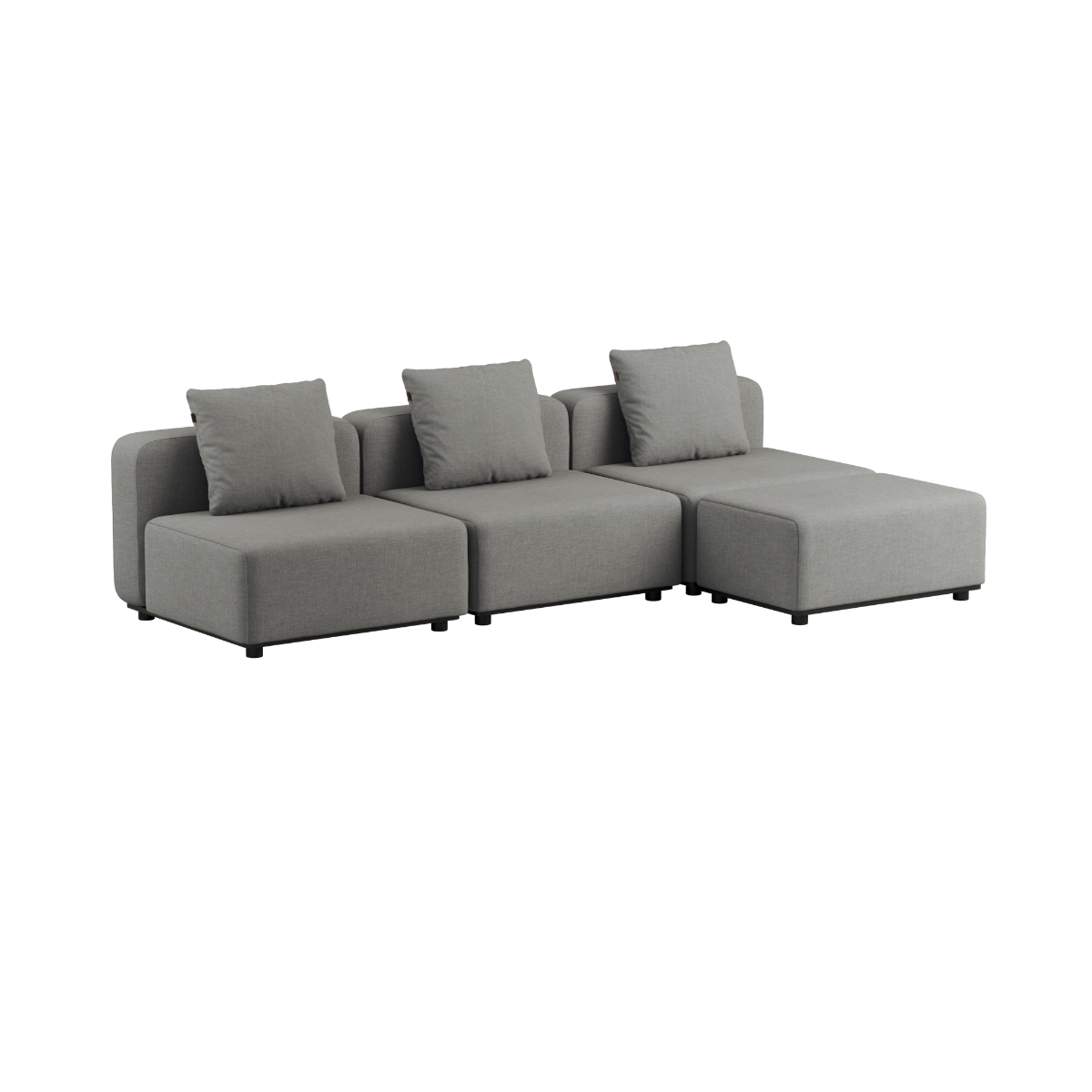Sort Cobana Lounge Sofa med tre sæder uden armlæn og med sort puf i udendørs design.