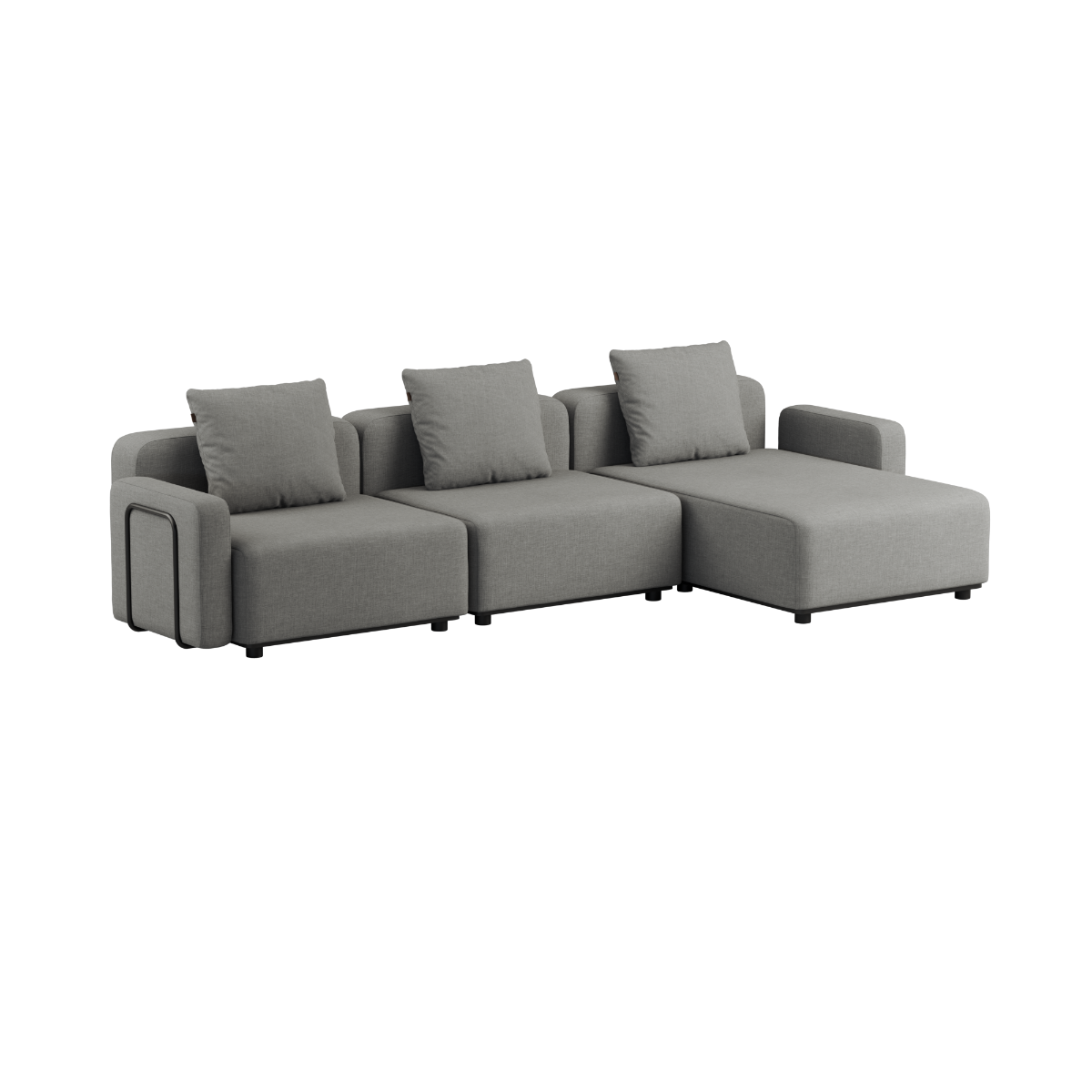 Udendørs Cobana Lounge Sofa i sort med chaiselong og uden armlæn, modulopbygget design.
