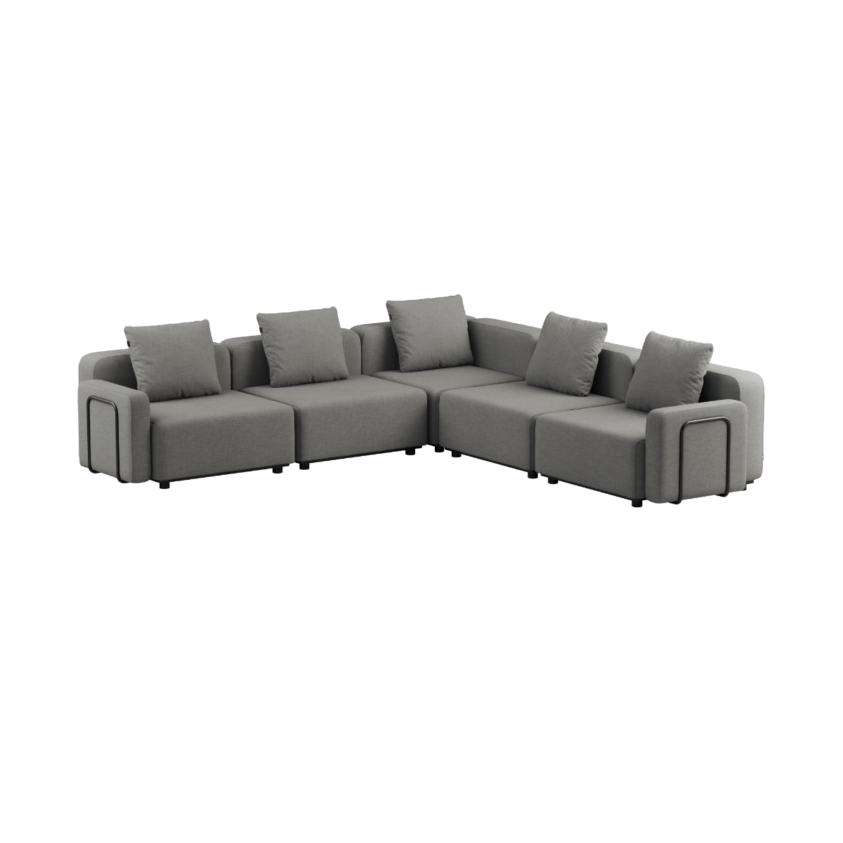 Cobana Lounge Sofa 5-personers hjørnesofa i Kirra Grey med armlæn i pulverlakeret aluminiumsramme.