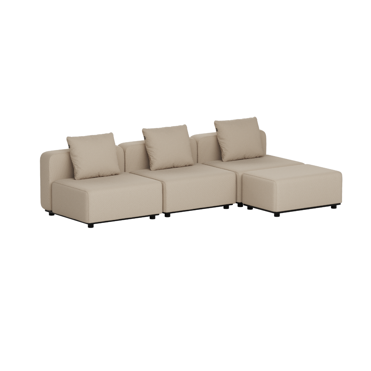 Beige modulopbygget udendørs loungesofa fra sackit med tre siddepladser og bløde ryghynder i rene skandinaviske linjer