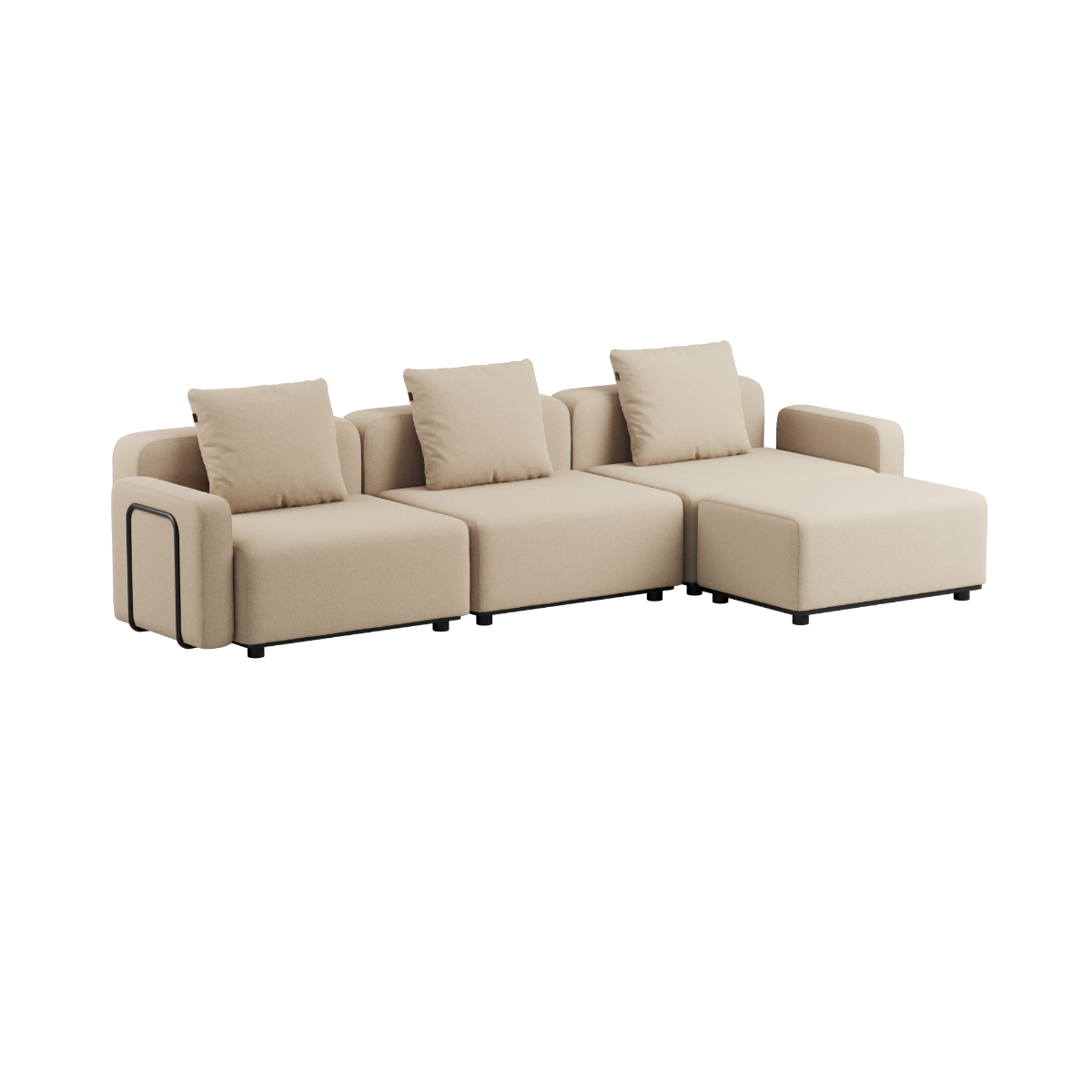 Cobana Lounge Sofa 3-seater in Cobana Grey without armrests and pouf, outdoor modular design with clean lines