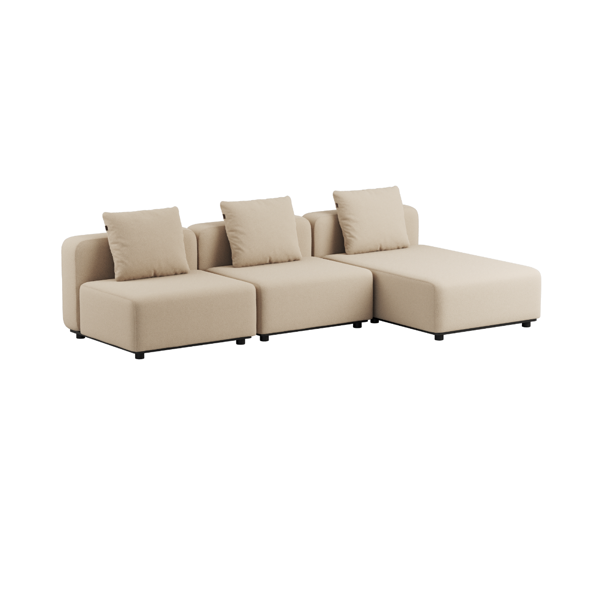 Cobana Lounge Sofa 3-seater chaise in black with powder-coated aluminum frame and outdoor cushions.
