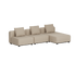 Beige modulopbygget udendørs loungesofa med tre siddepladser og chaiselong samt bløde puder i enkelt skandinavisk design fra sackit