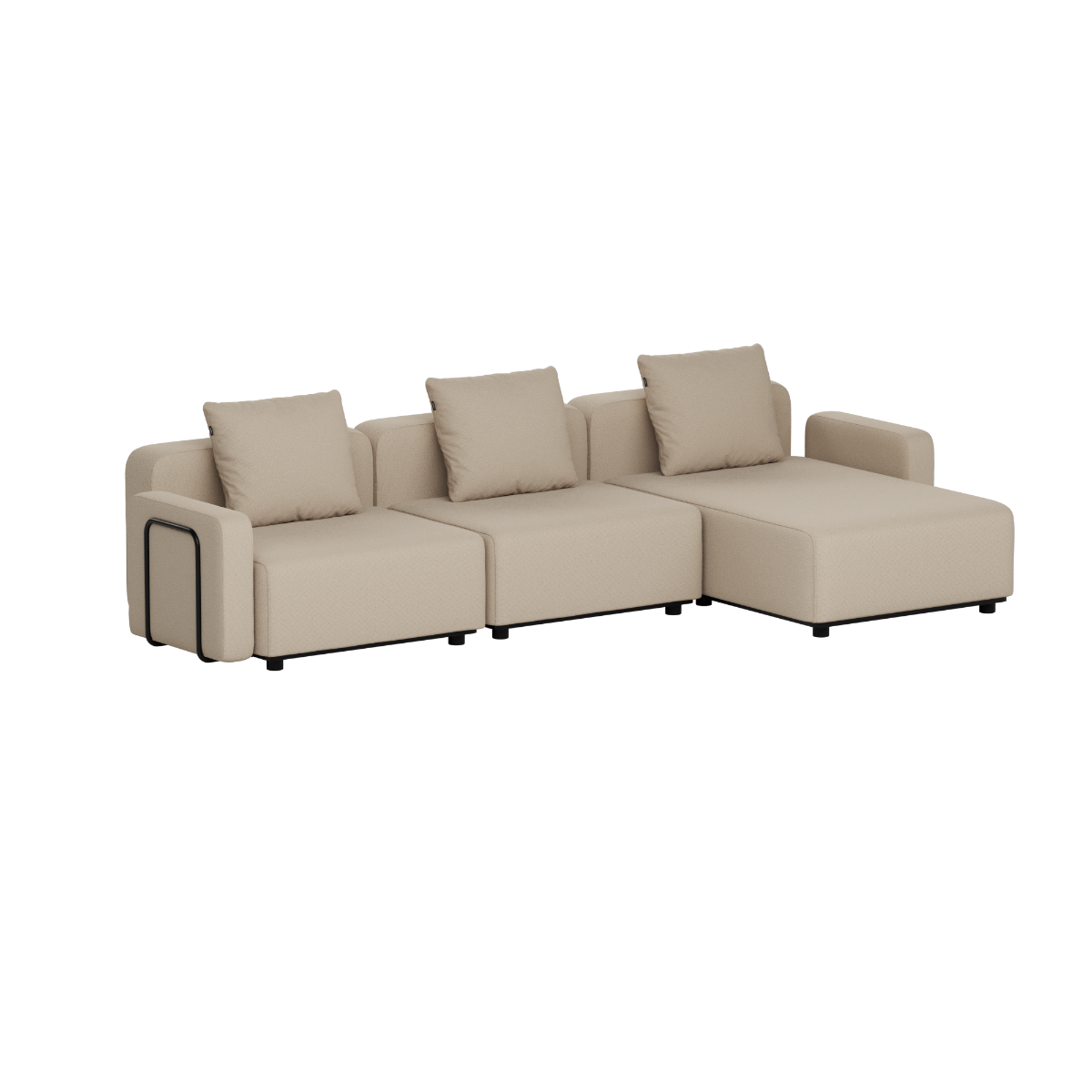 sackit Cobana modulopbygget loungesofa i beige med tre siddepladser og højrevendt chaiselong til udendørs afslapning i skandinavisk design