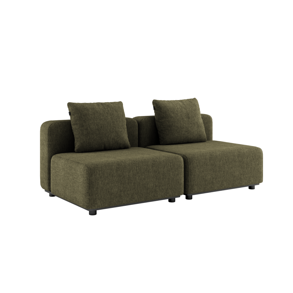 Cobana Lounge Sofa 2-seater in Kirra Olive without armrest or pouf, outdoor modular design with cushions