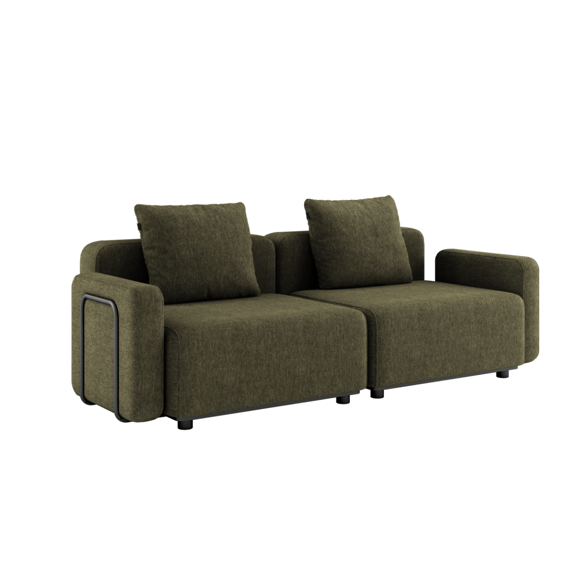 Udendørs Cobana Lounge Sofa i Kirra Olive med armlæn, to sæder uden puf, aluminium og tekstil.