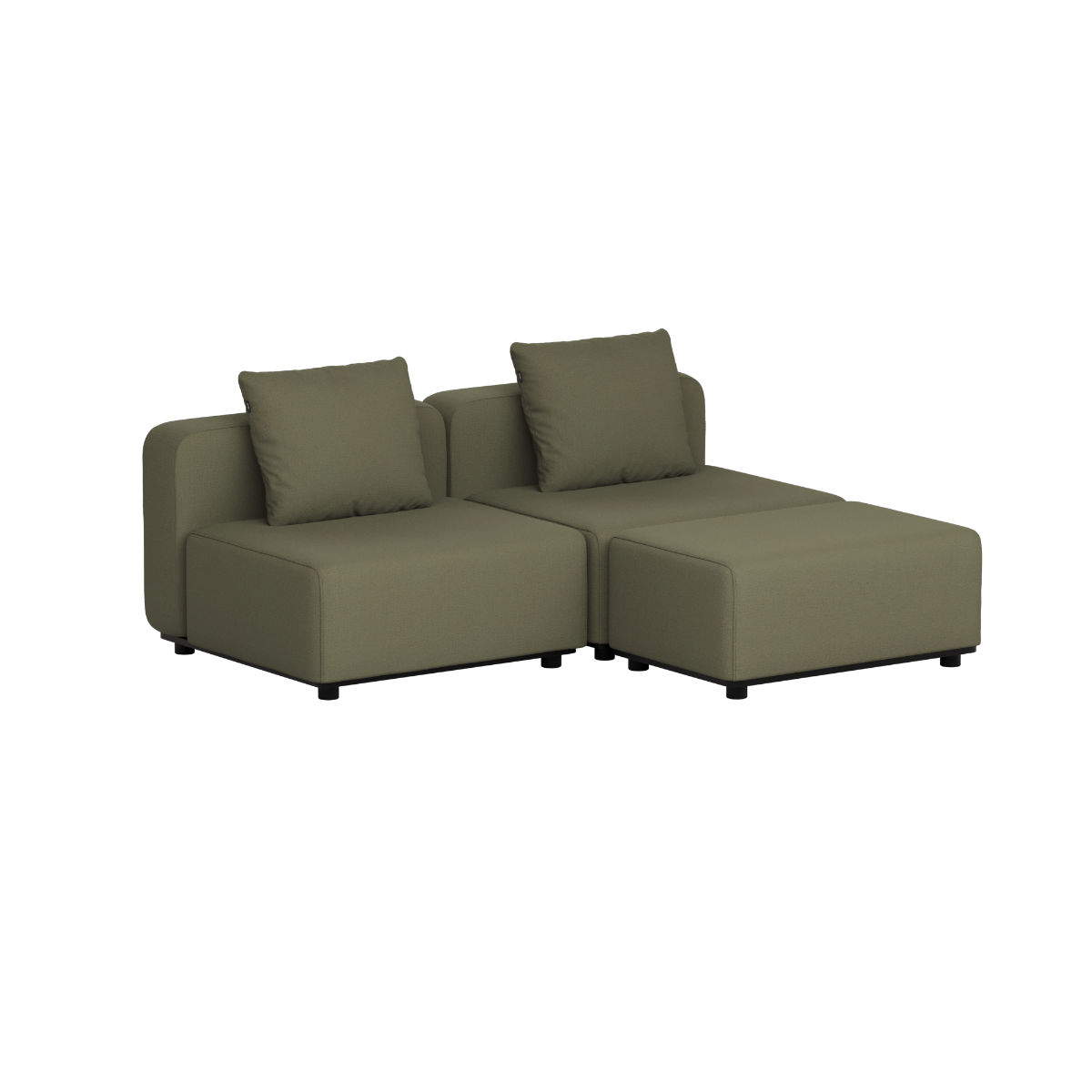 Olivegrøn modulopbygget udendørs loungesofa med to sæder og bløde ryghynder fra sackit