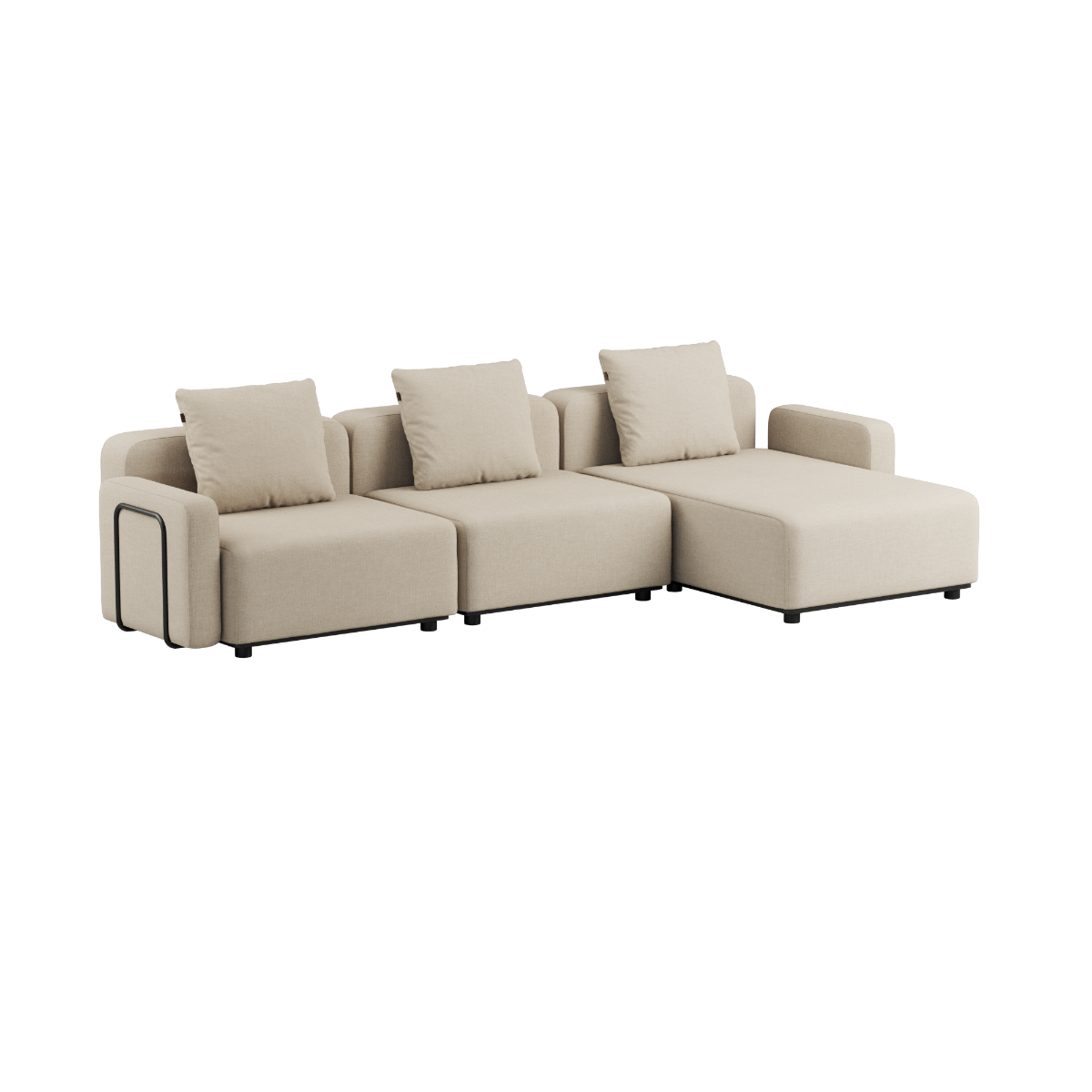 Udendørs Cobana Lounge Sofa i Kirra Sand med 3 sæder og chaiselong uden armlæn.