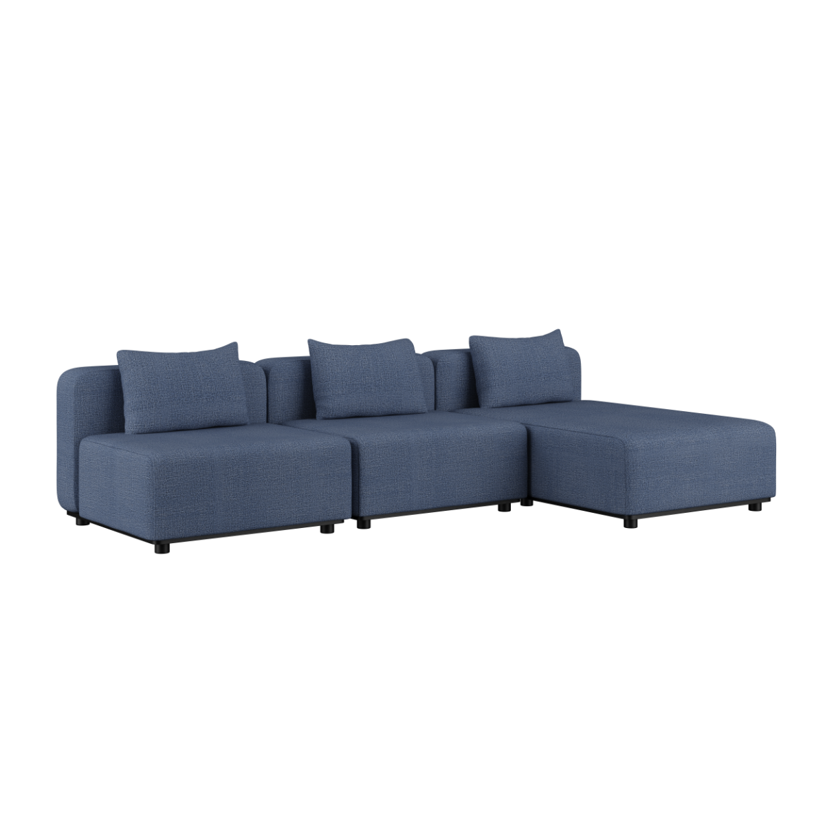 Cobana Lounge Sofa 3-personers chaise i Kirra Indigo med modulopbygget design og puder i udendørs miljø.