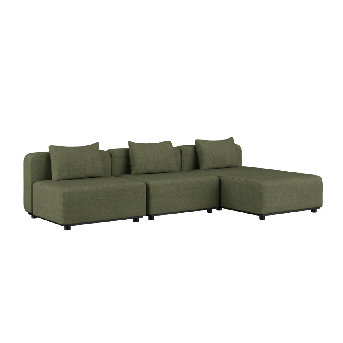 Udendørs Cobana Lounge Sofa 3-personers med chaiselong i Kirra Olive farve, modulopbygget design.