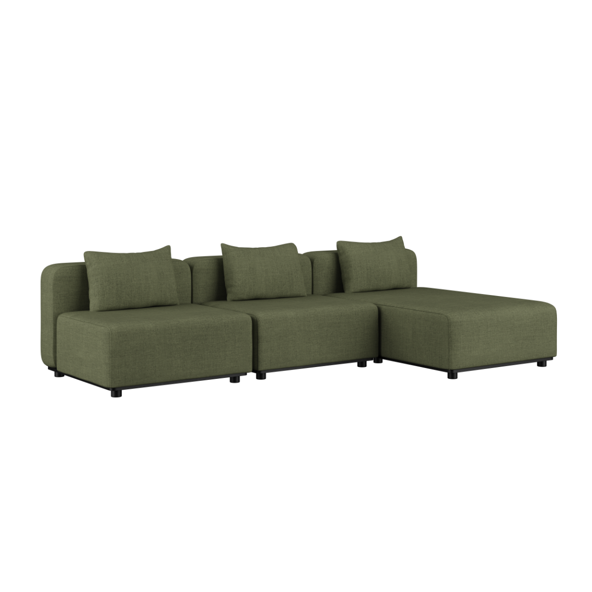 Udendørs Cobana Lounge Sofa 3-personers chaise i Kirra Olive med modulopbygget design og puder.
