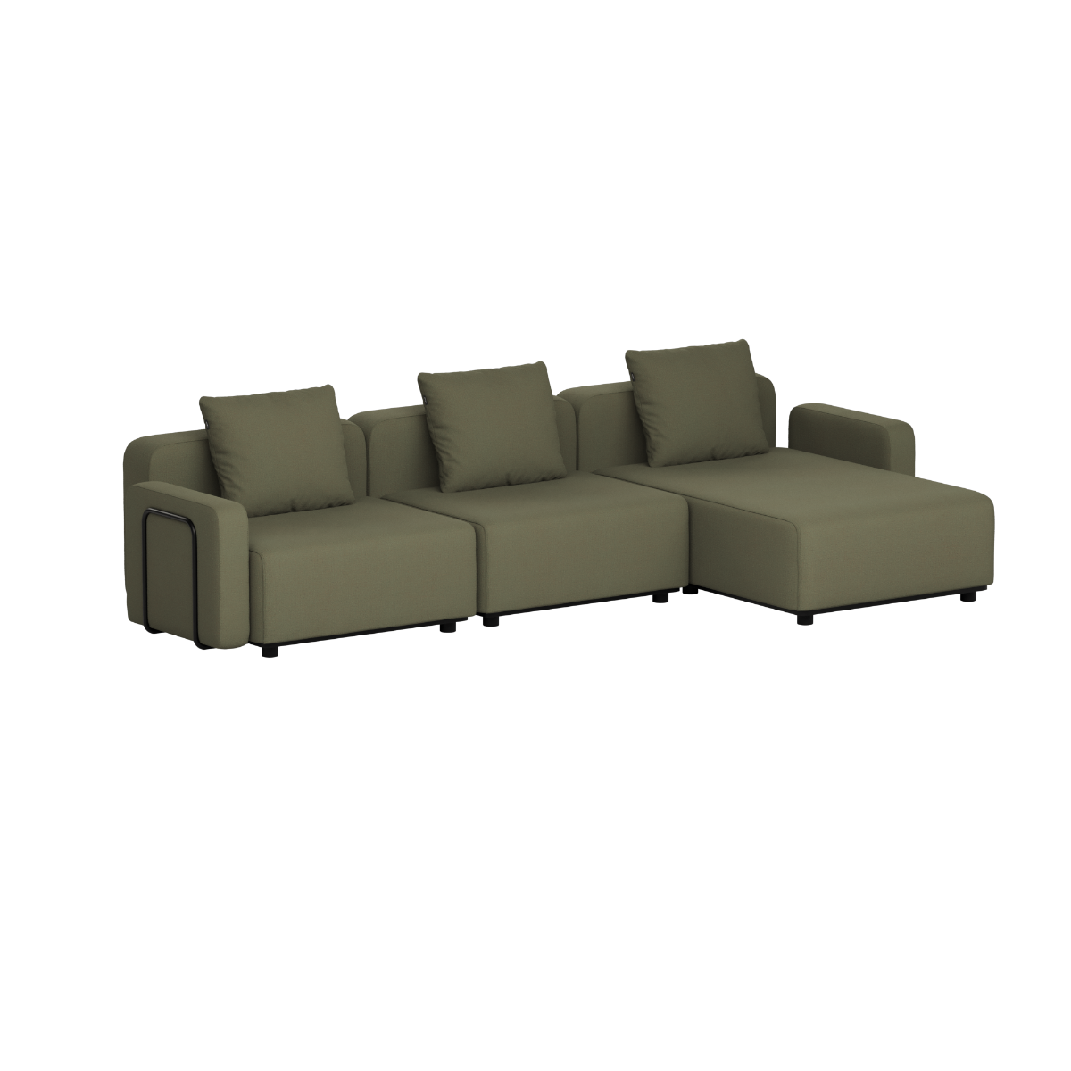 Olivegrøn modulopbygget Cobana loungesofa med tre siddepladser og chaiselong fra sackit til udendørs brug i haven eller på terrassen