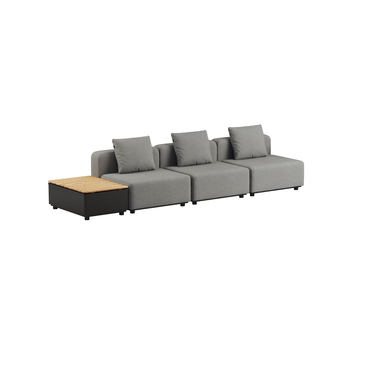Udendørs Cobana Lounge Sofa 3-personers i Kirra Grey uden armlæn og puf med Patio Storage Table