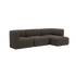Mørk Fjord sofa i blødt stof med tre siddepladser og højrevendt chaiselong i enkelt skandinavisk design fra sackit