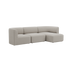Beige Fjord sofa fra sackit med tre siddepladser og højrevendt chaiselong i bløde skandinaviske former