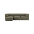 Fjord sofa fra sackit i olivengrønt stof med bløde afrundede armlæn og tre rummelige siddepladser i et roligt skandinavisk design