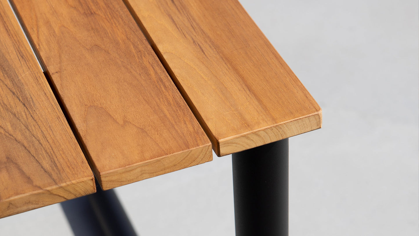 Patio Dining Table - 210x90 - Rundt udendørs spisebord i teaktræ og aluminium