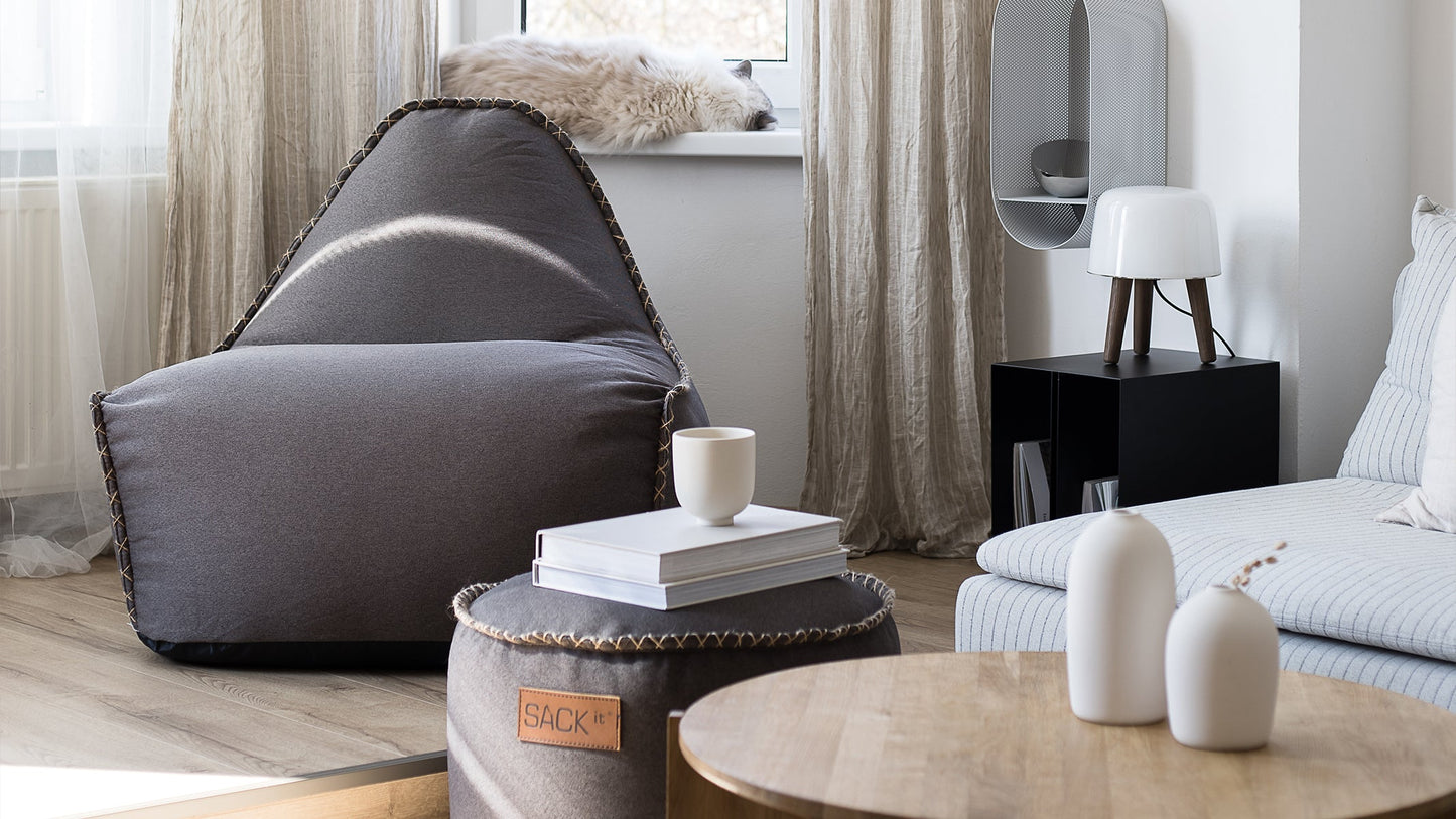Canvas Lounge Chair & Pouf - Sækkestol til indendørs brug med puf