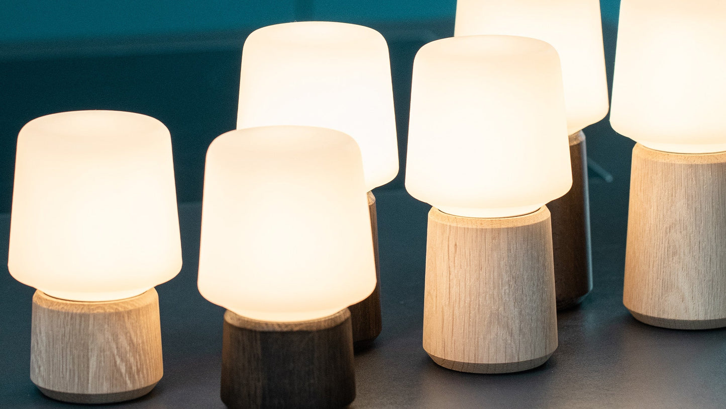 Ambience - Lamp Intelligent+ & Oslo base - Indendørs lampe med fod i egetræ