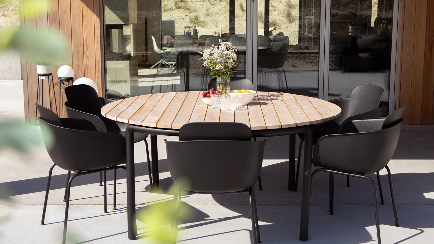 Patio Dining Table - Ø160 - Rundt udendørs spisebord til 6 personer i teaktræ og aluminium