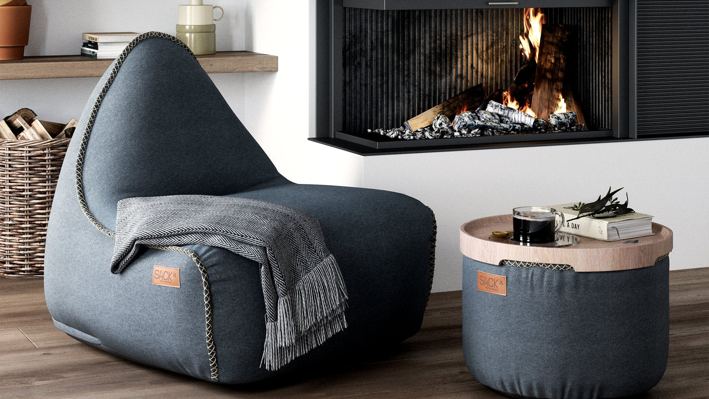 Canvas Lounge Chair & Pouf - Sækkestol til indendørs brug med puf