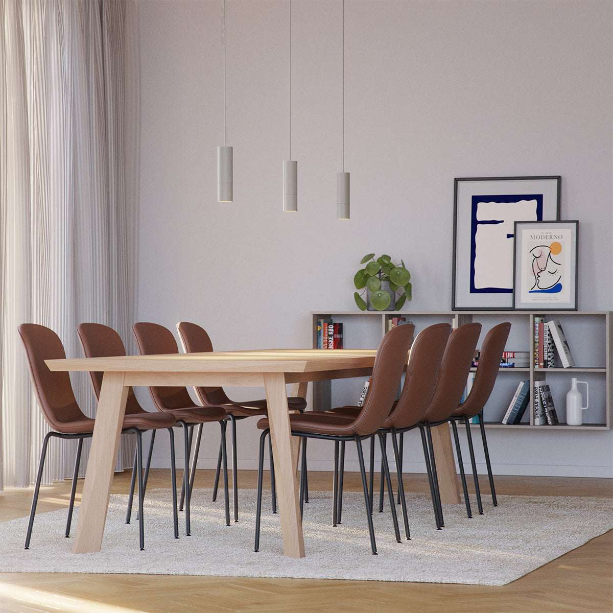 Grå Expo Pendant pendellampe i aluminium med enkel, slank form og varm belysning.