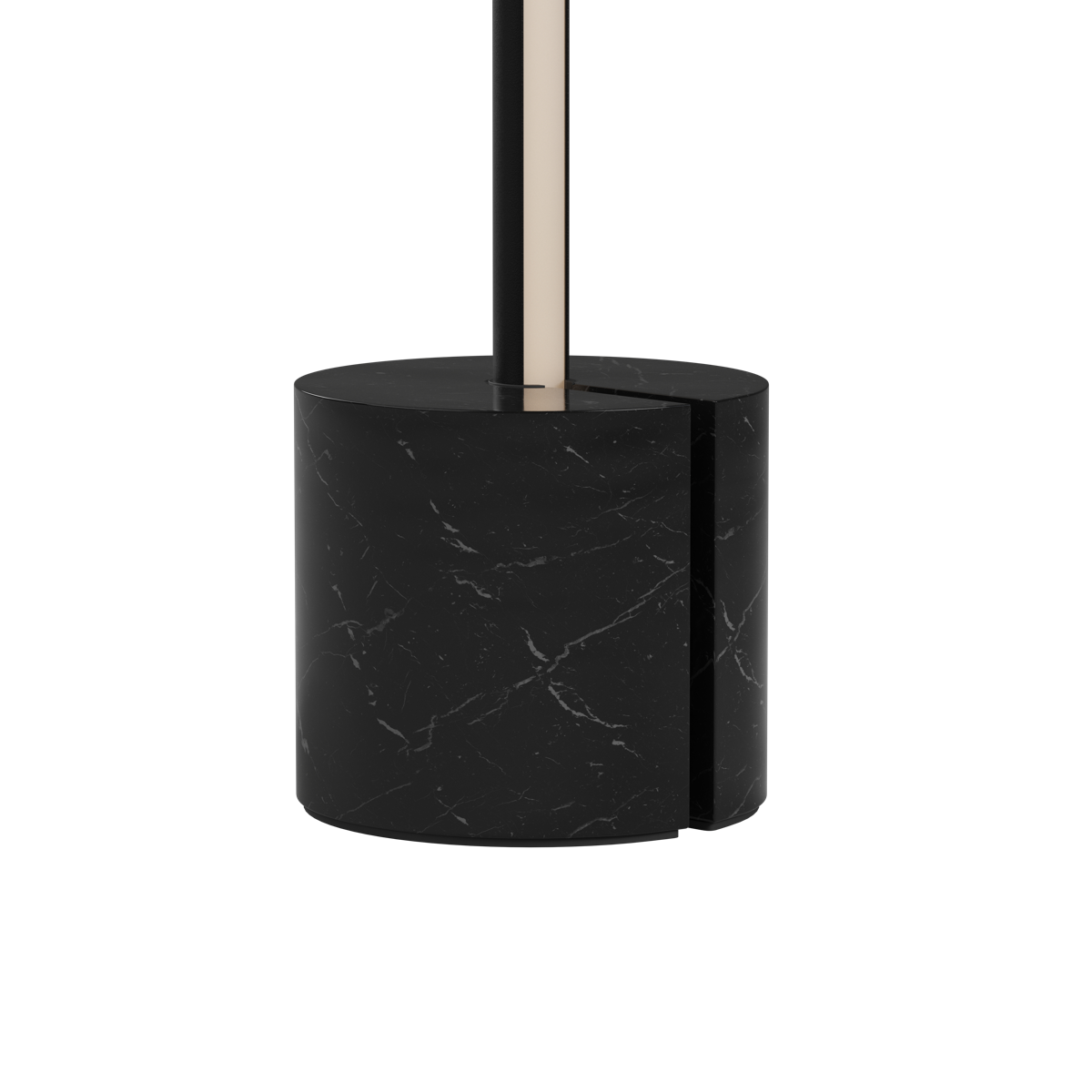 Sort SACKit Expo 120 gulvlampe med slank aluminiumsprofil og marmorfod, opadrettet LED-lys.
