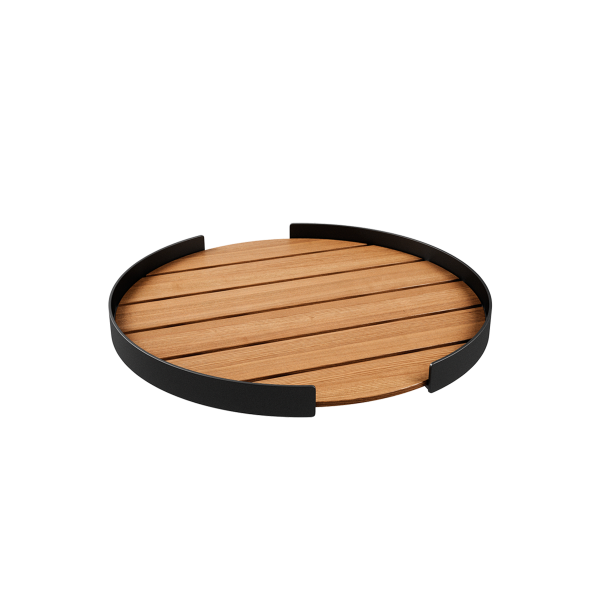 Multifunktionel serveringsbakke i massivt teaktræ med pulverlakeret aluminiumsramme til udendørs brug