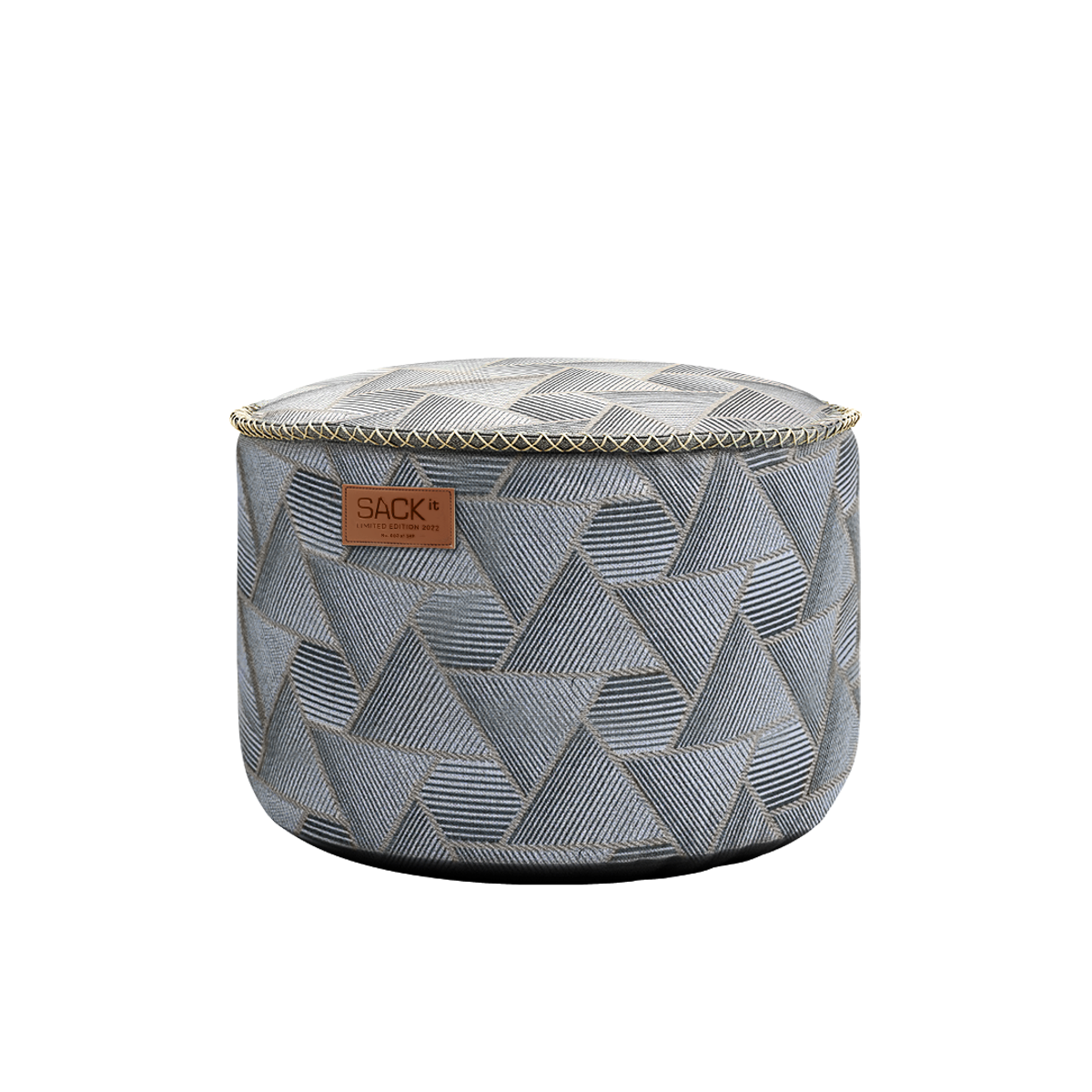 Sort Pouf Noir Limited Edition sækkestol og puf med geometrisk jacquard-tekstil og håndsyede sting.