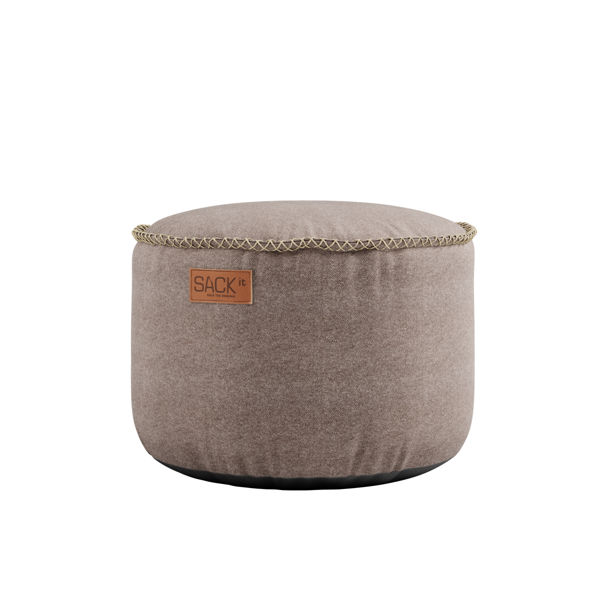Canvas Sand Canvas Pouf 2 Pack i slidstærkt stof med håndsyede hørsting, rund og multifunktionel puf.