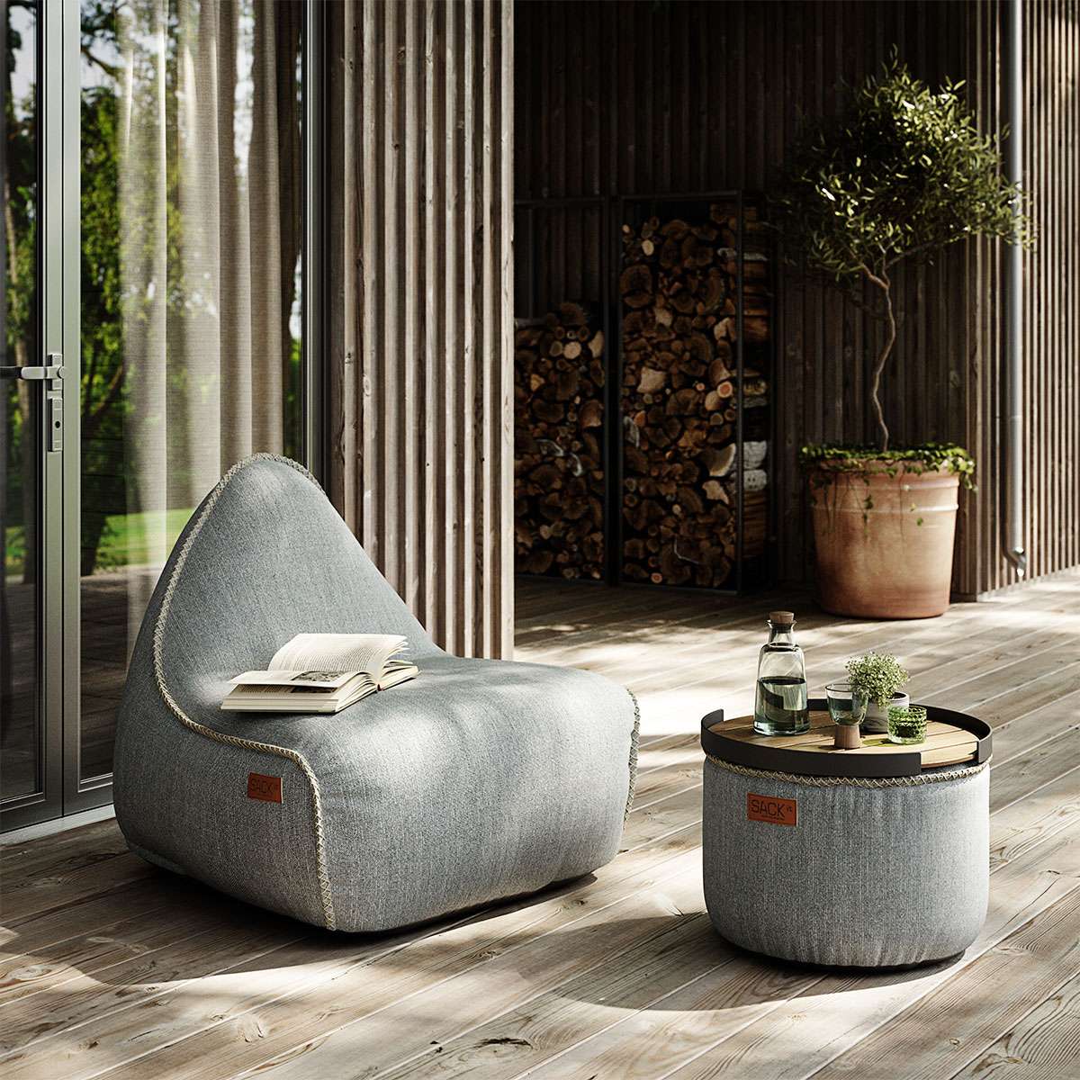 Cobana Lounge Chair & Pouf - Sand Melange (Linen stitches)