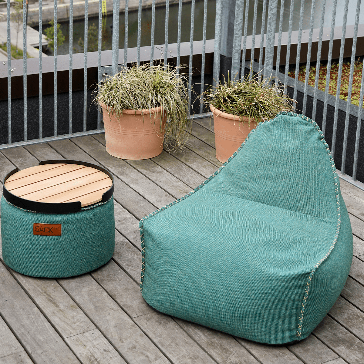  | Cobana Pouf + Patio Serving Tray - Cobana Petrol Melange | SACKit