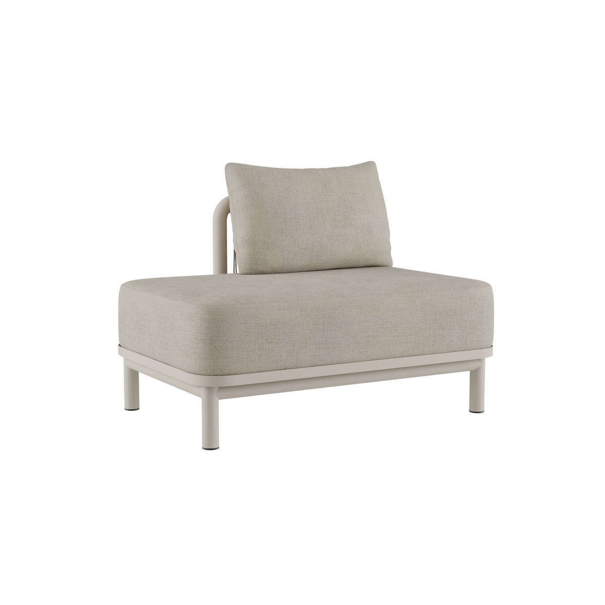 Kirra lounge sofa i lyst beige tekstil med bred siddehynde og ryghynde på et lyst stel