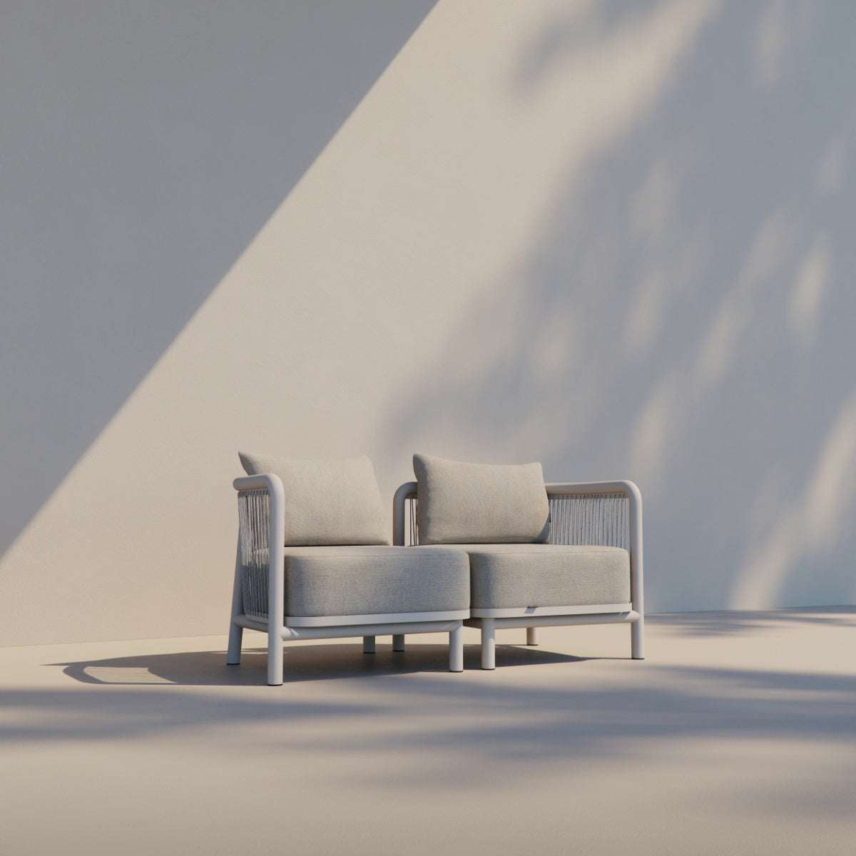 Kirra Lounge Sofa hjørnemodul i Kirra Sand med pulverlakeret aluminiumsramme og Olefin tekstil til udendørs brug.