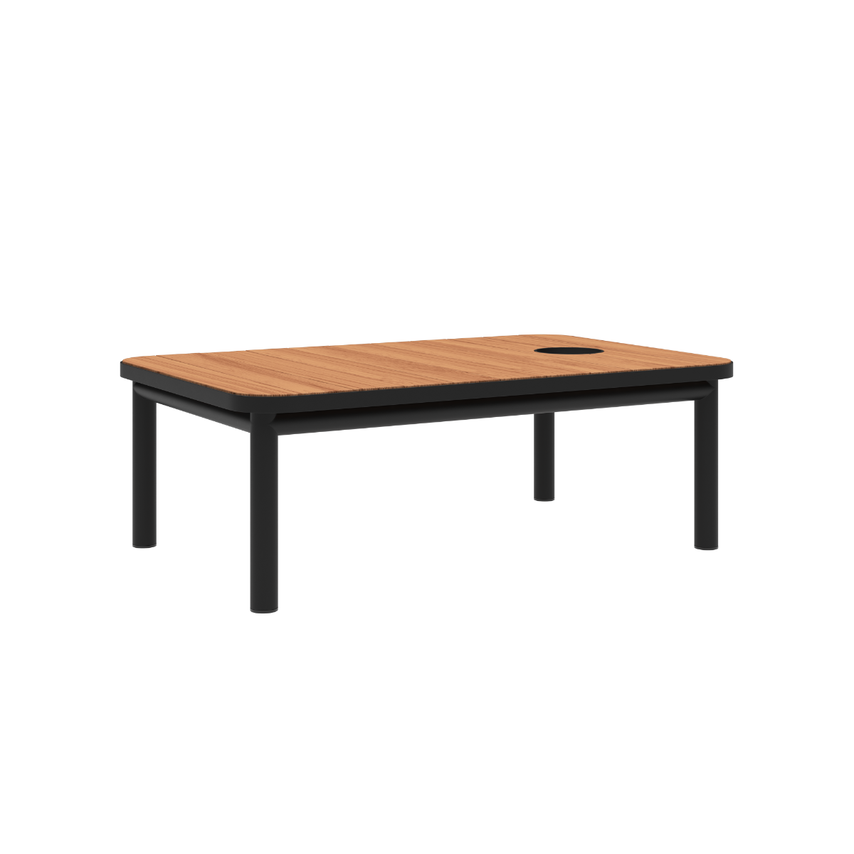 Udendørs Kirra Coffee Table i sort med teaktræsbordplade og accessory fit i midten