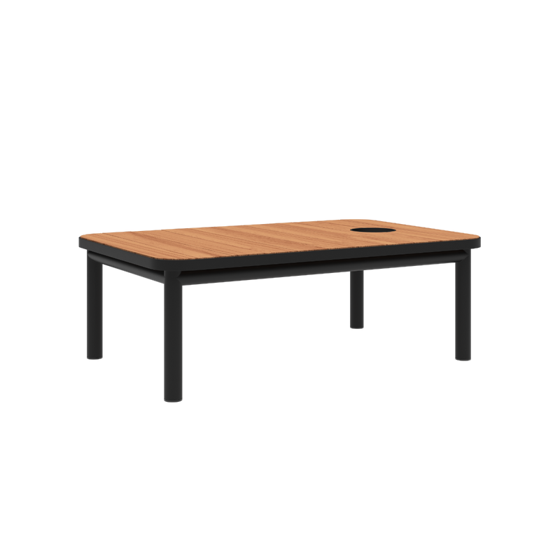 Udendørs Kirra Coffee Table i sort med teaktræsbordplade og accessory fit i midten