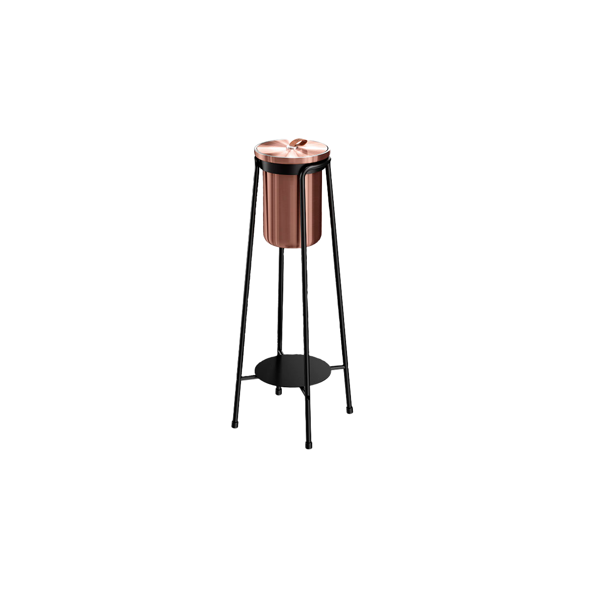 Vinkøler i satinpoleret rustfrit stål med læderhåndtag og geometrisk design, Ø14 cm.