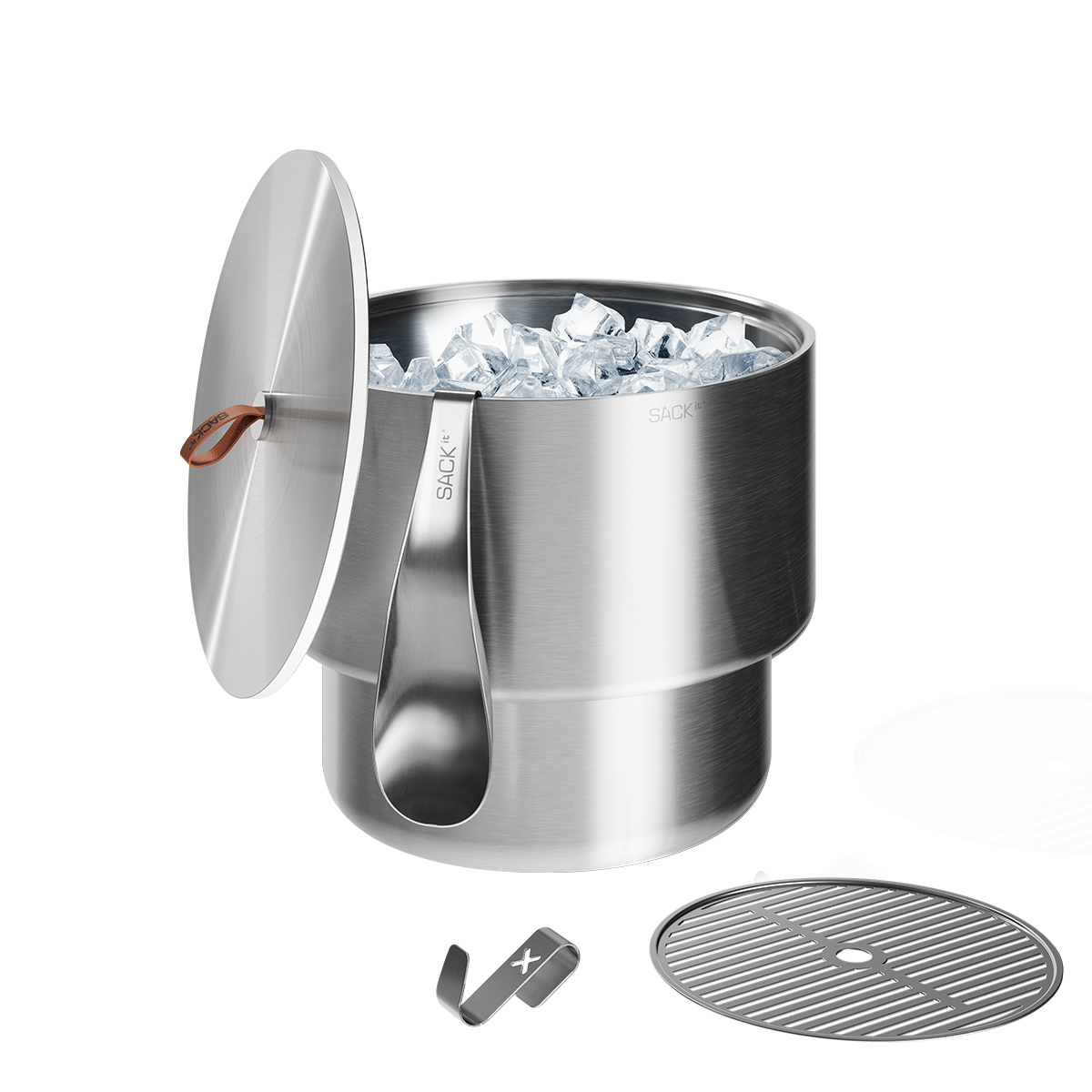 Rustfri stålvinkøler med tilbehør, rund form, 27 cm i diameter og 23 cm høj.