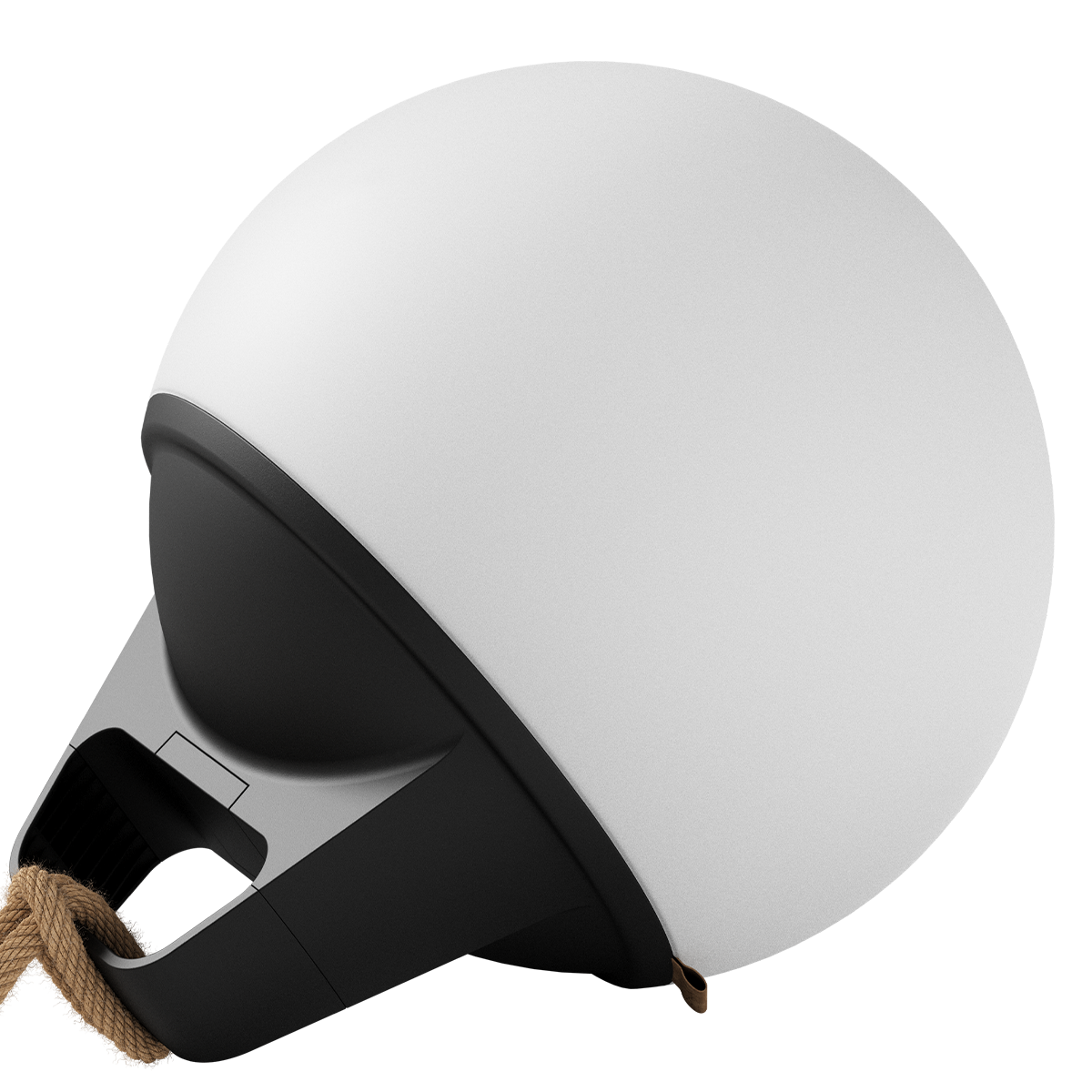 SACKit Light 350 rund udendørs lampe med hvid kuppel og sort håndtag, dansk design.