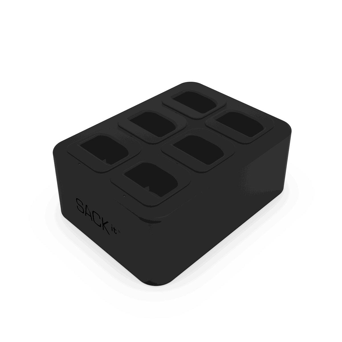 Hvid Battery Charging Station til opladning af 6 SACKit Light batterier med kabel og adaptere