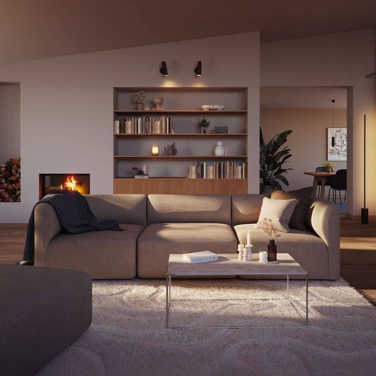Fjord Sofa sædesektion i blød Cosmo Mustard tekstil med afrundede kanter og skandinavisk design.